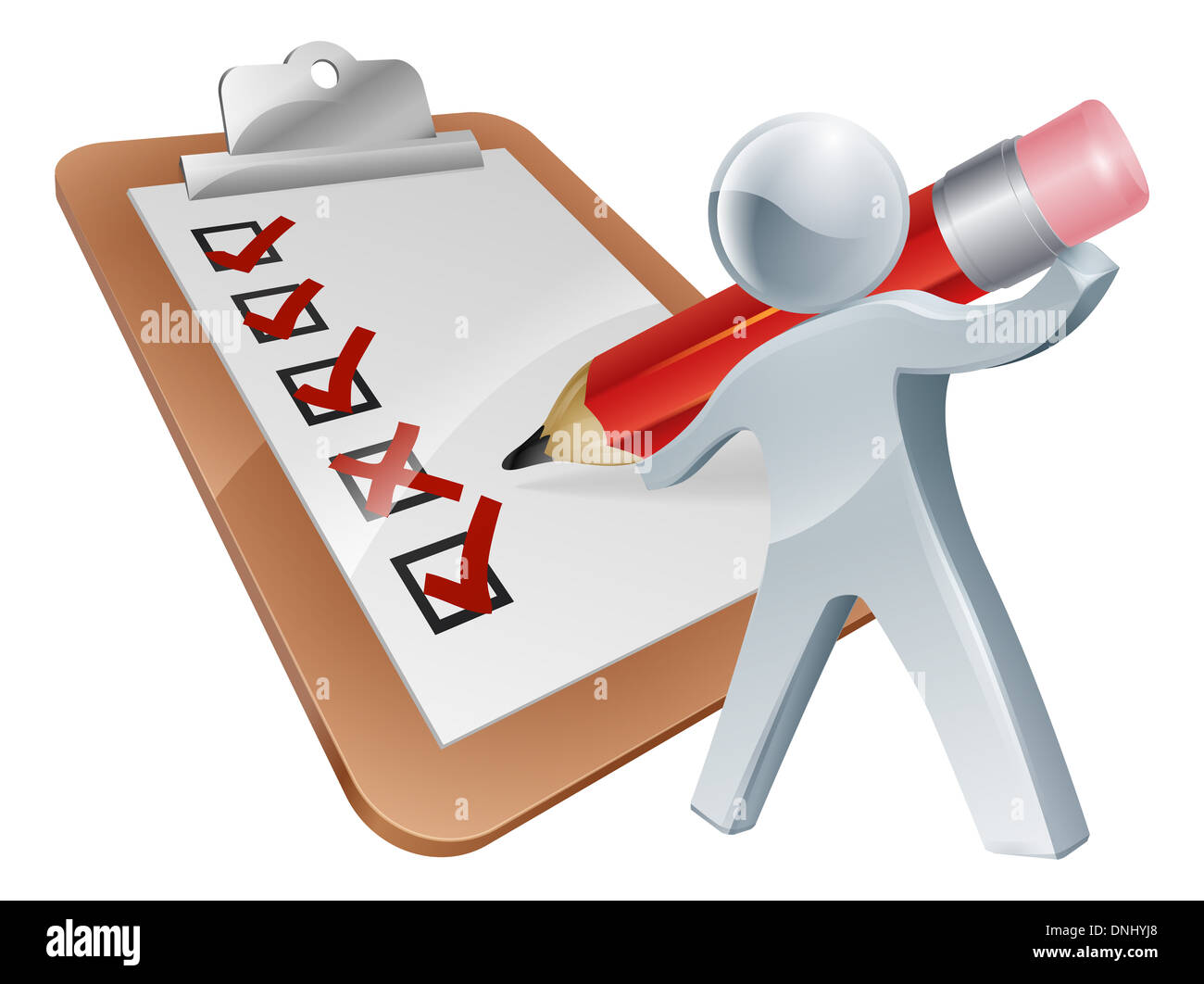 Argent sondage personne remplir un sondage ou d'une sorte de test sur une grande presse-papiers Banque D'Images