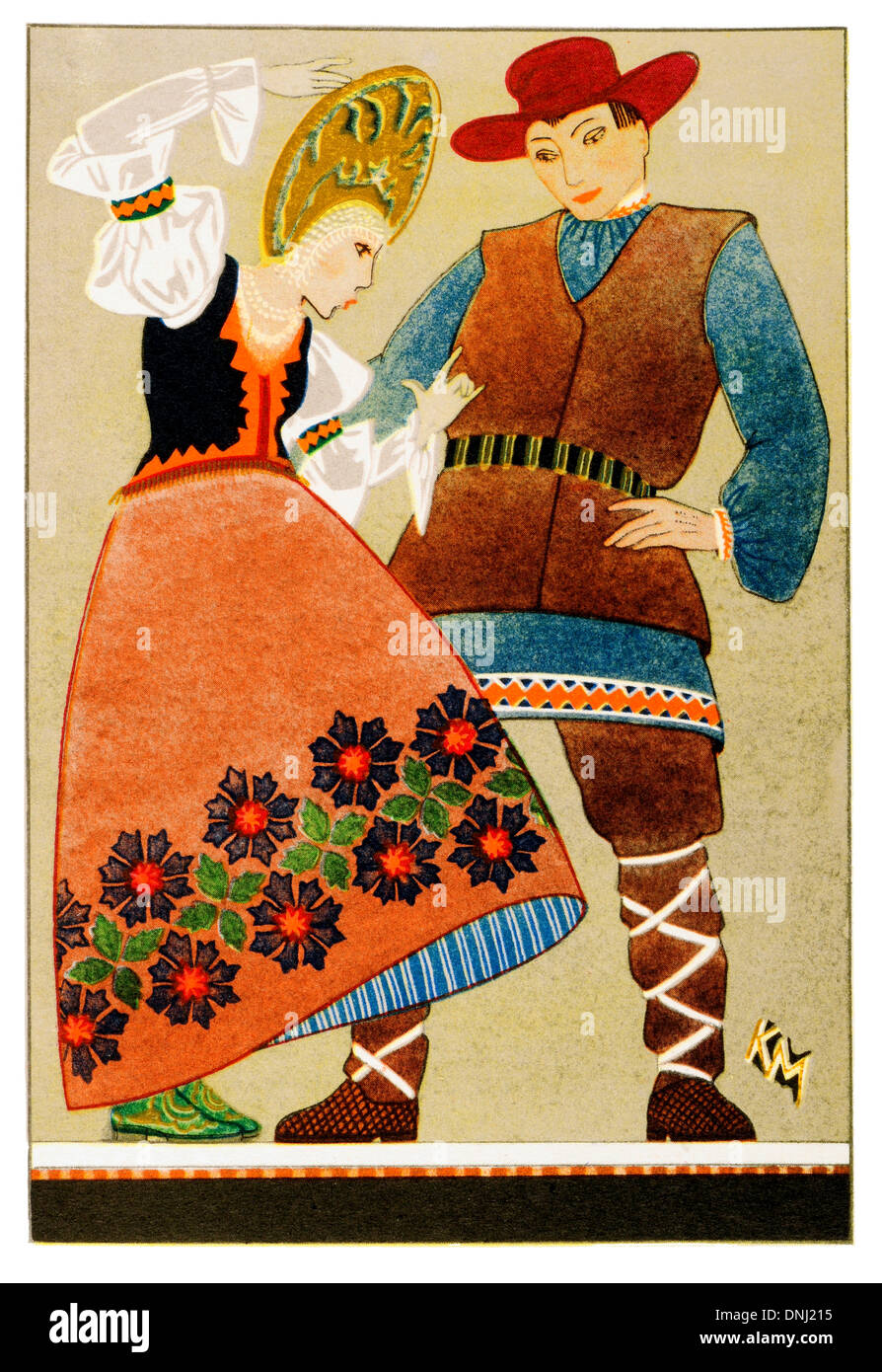Costume traditionnel de la Russie au début du xxe siècle lithographie Banque D'Images