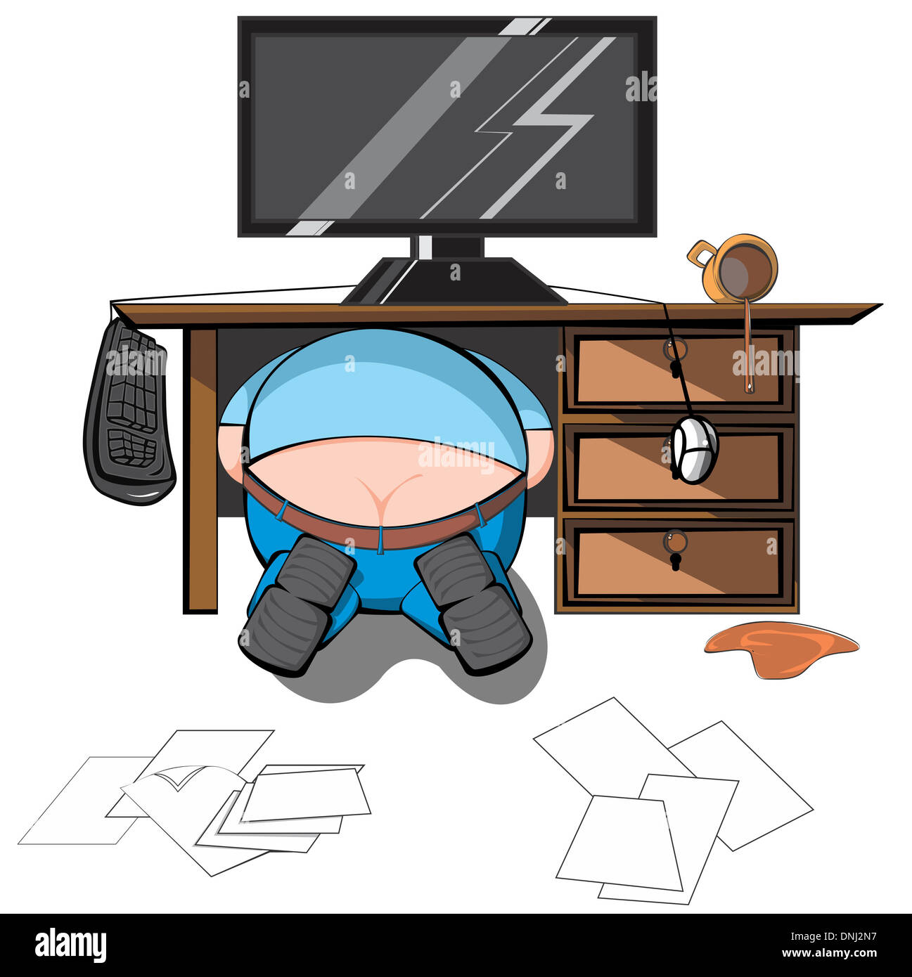 Représentation d'illustration d'un homme à la recherche sous la table Banque D'Images