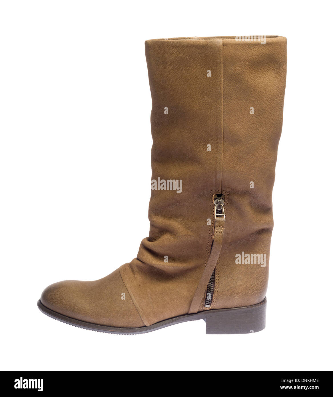 Brown leather boot isolé sur fond blanc Banque D'Images