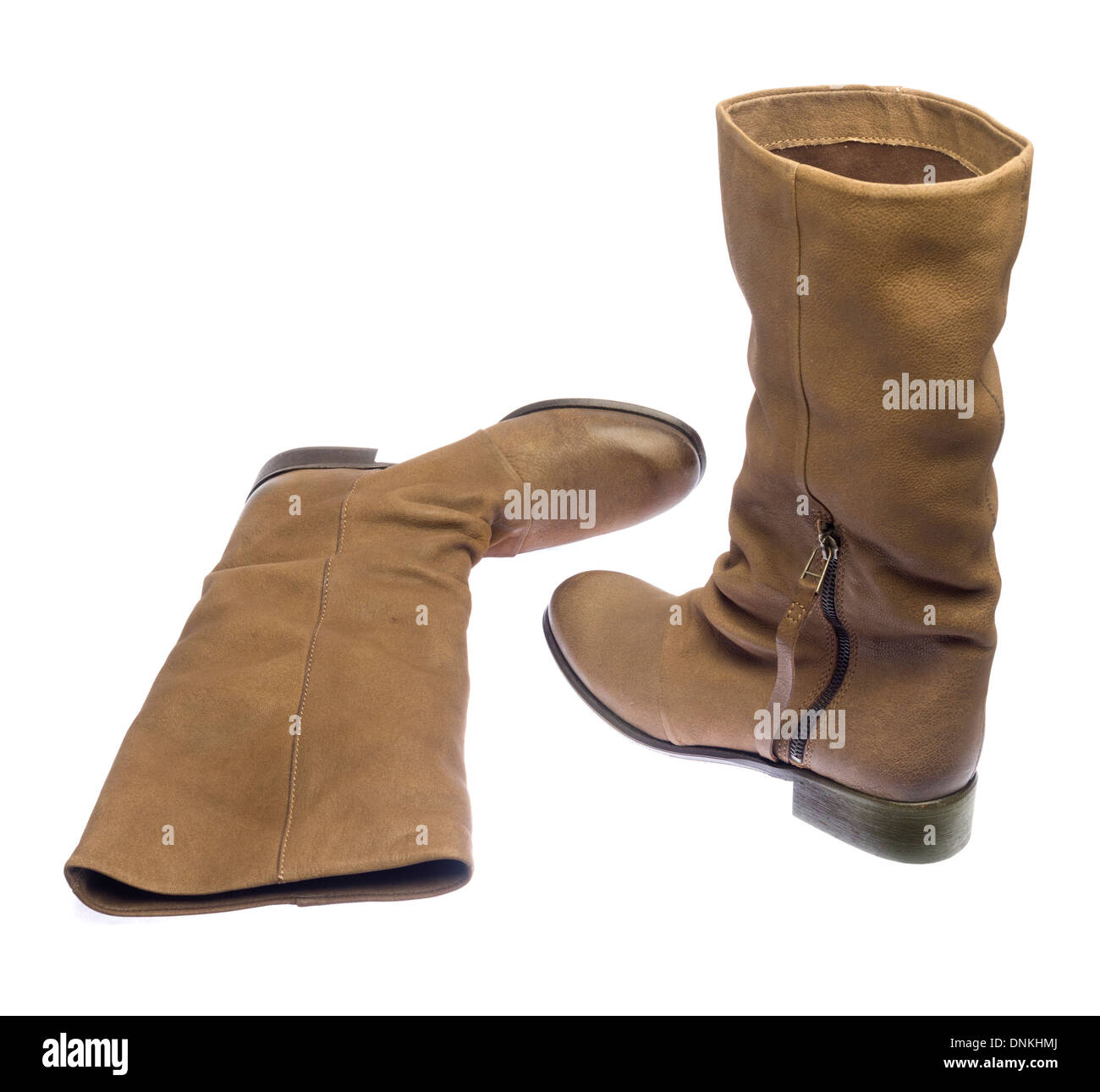 Bottes en cuir marron isolé sur fond blanc Banque D'Images