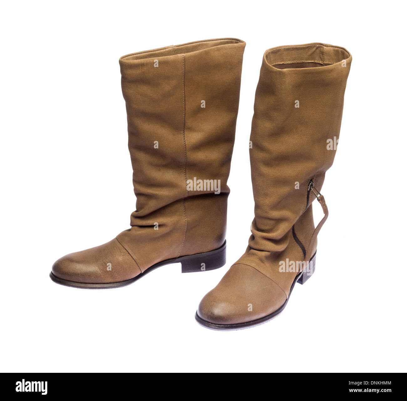 Bottes en cuir marron isolé sur fond blanc Banque D'Images