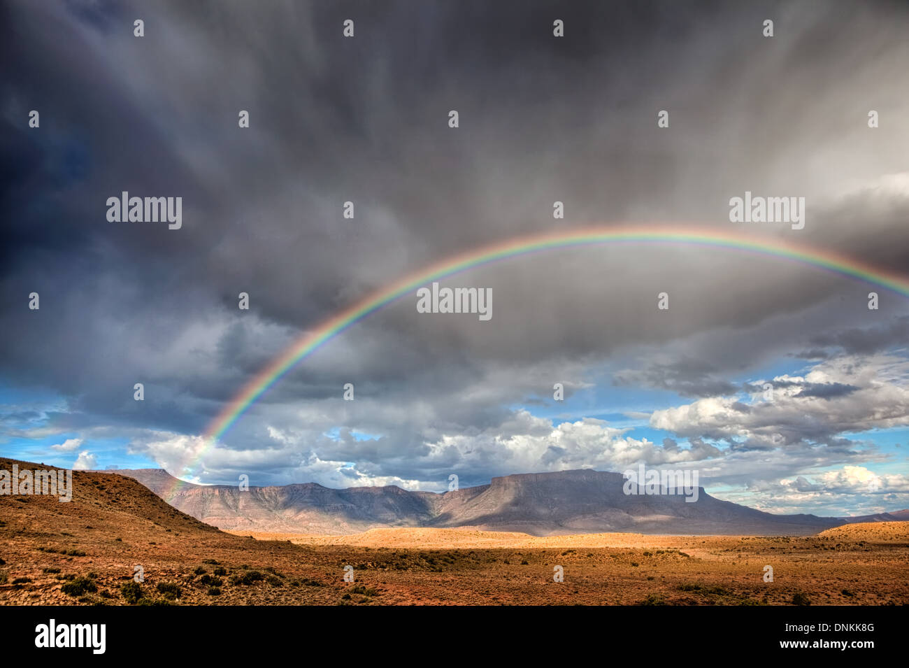 Un arc-en-ciel sur le parc national du Karoo en Afrique du Sud. Un arc-en-ciel sur le parc national du Karoo en Afrique du Sud. Banque D'Images