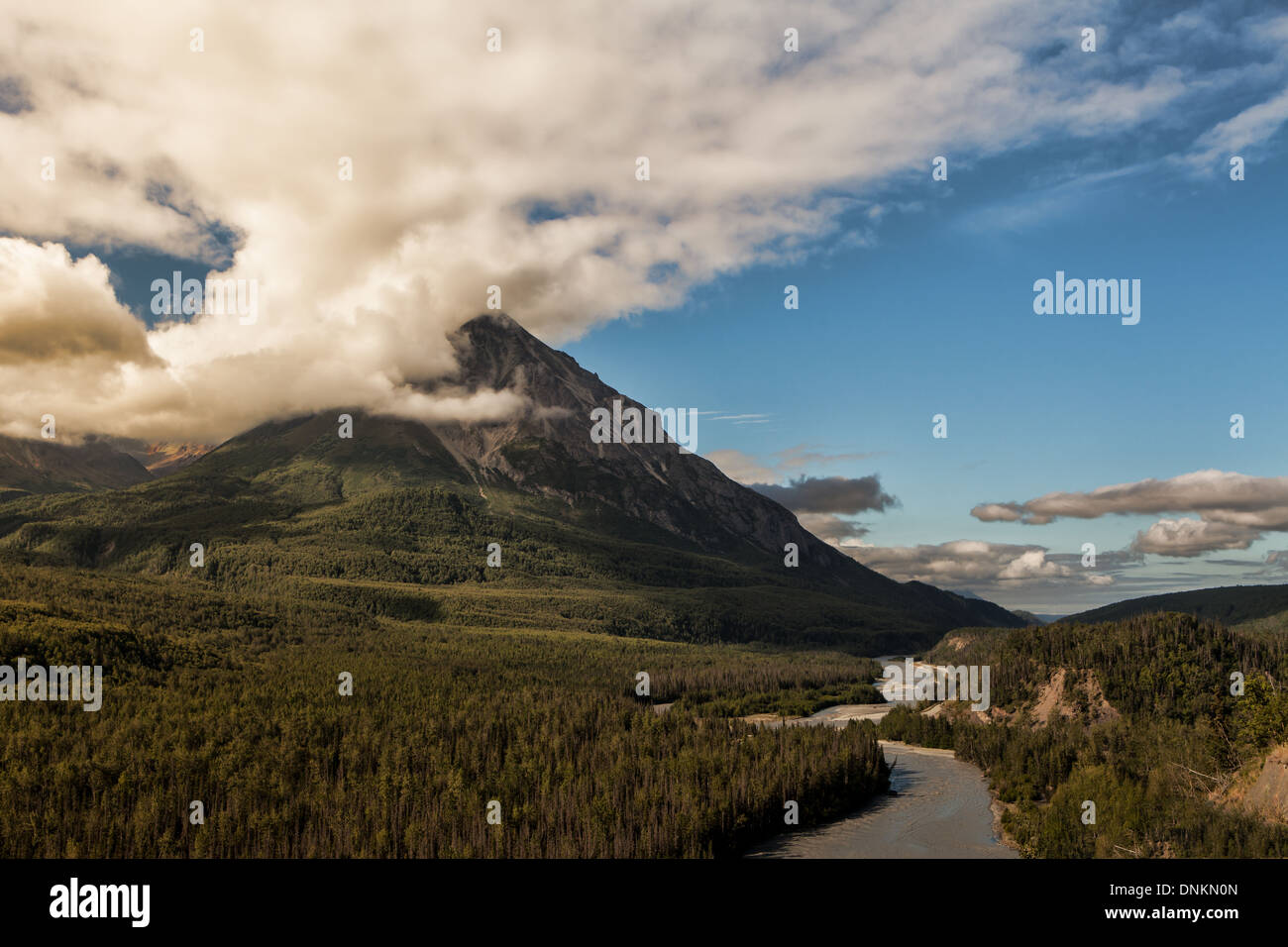 Vues de la Glenn Highway près de Chickaloon en Alaska avec la rivière Matanuska. Banque D'Images