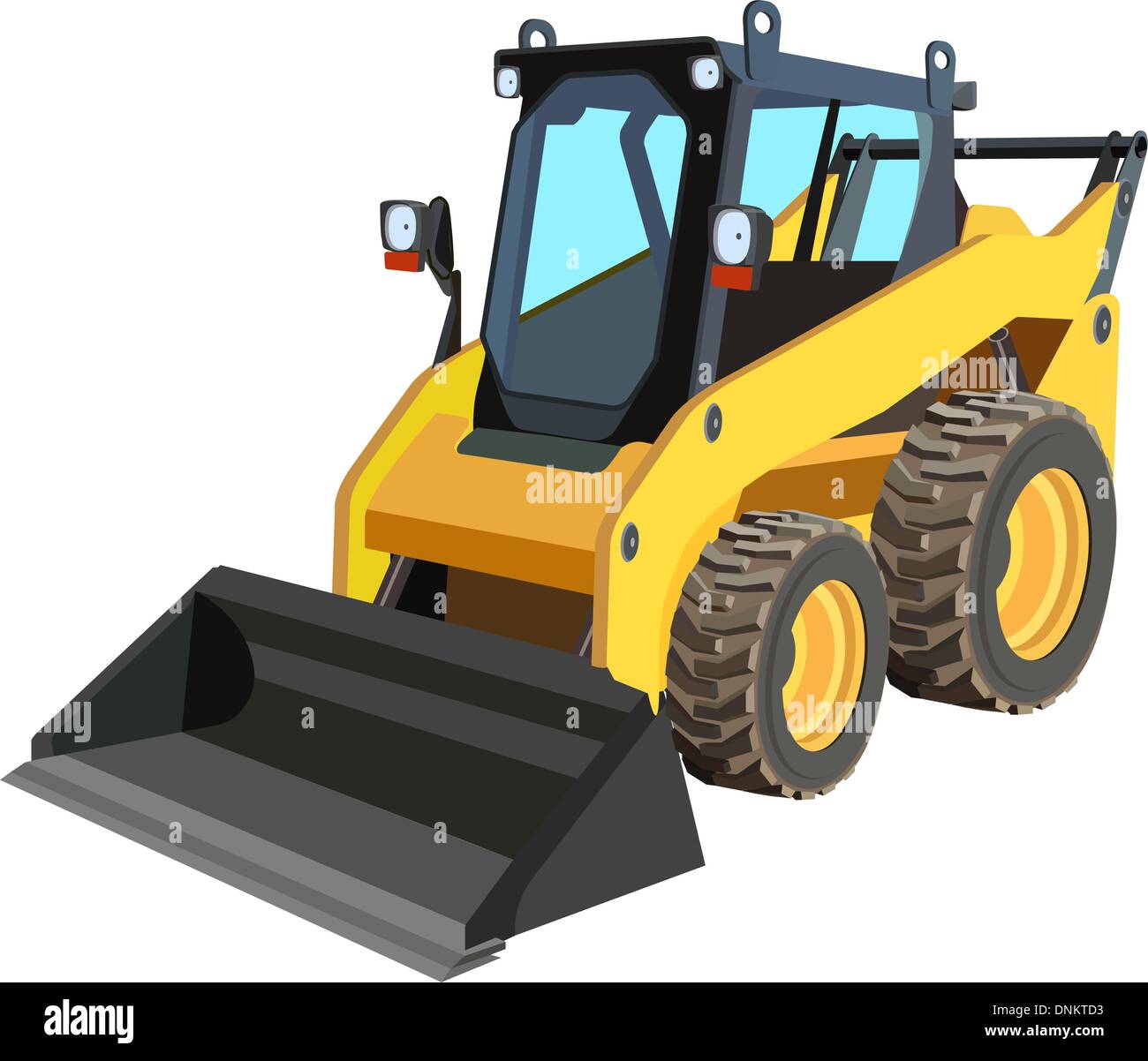 Le camion jaune avec un grattoir pour soulever le fret. Illustration de Vecteur