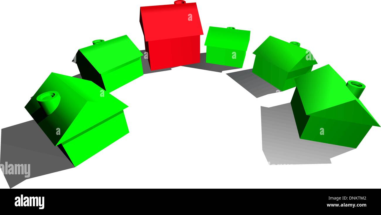 Illustration de l'hôtel rouge et vert de maisons dans une rangée Illustration de Vecteur