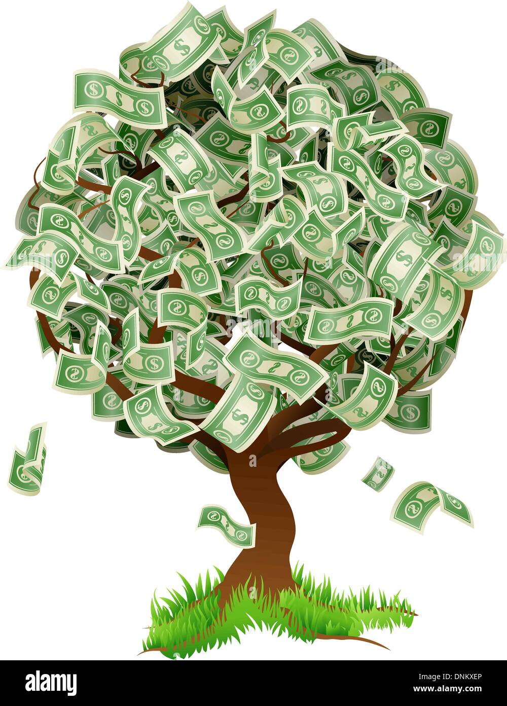 Une illustration conceptuelle d'un arbre qui pousse l'argent sous forme de billets. Concept pour le profit ou la croissance économique, qui gagne en Illustration de Vecteur