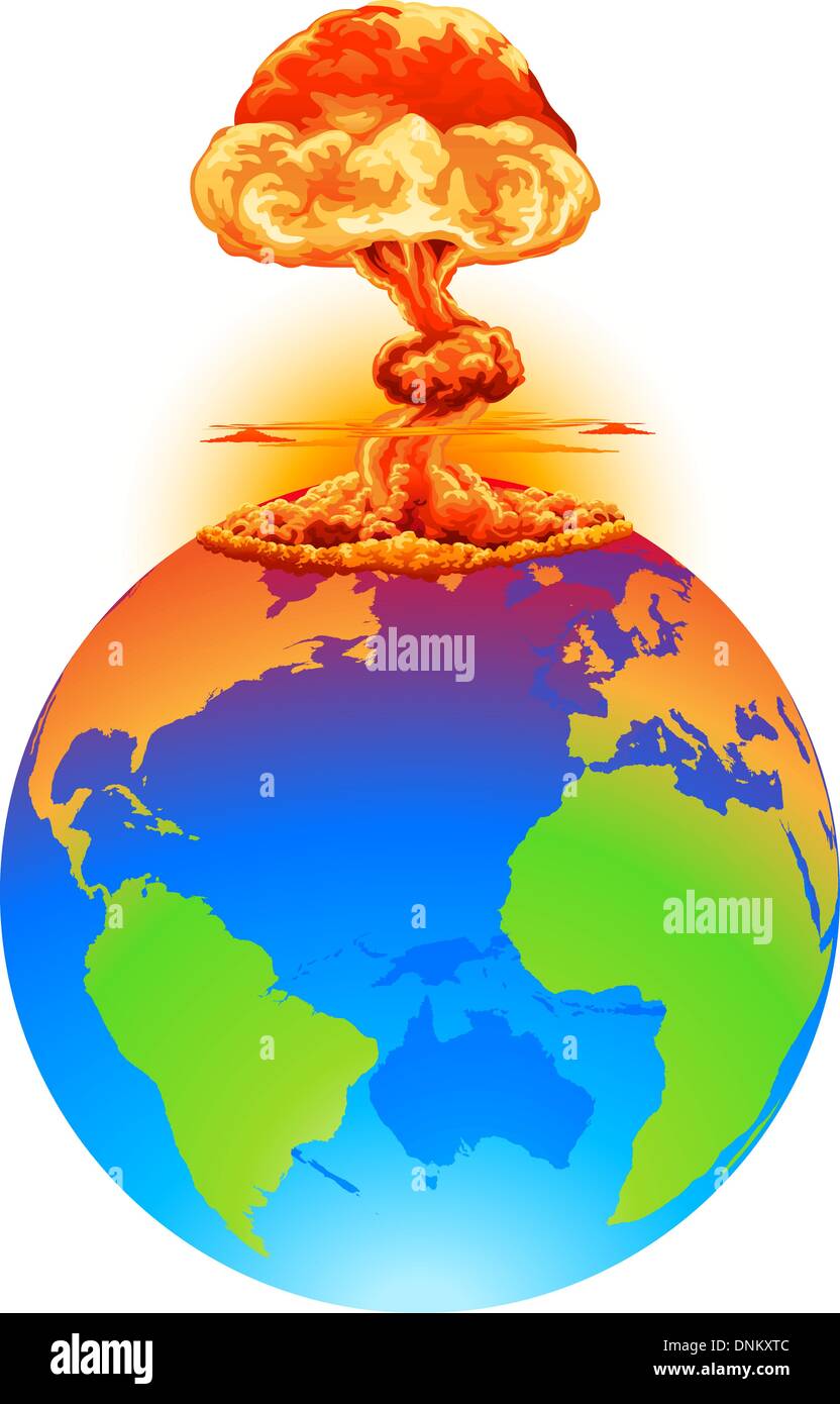 Un champignon atomique explosion sur le globe terrestre. Global Concept catastrophe, catastrophe, fin du monde, etc. Illustration de Vecteur