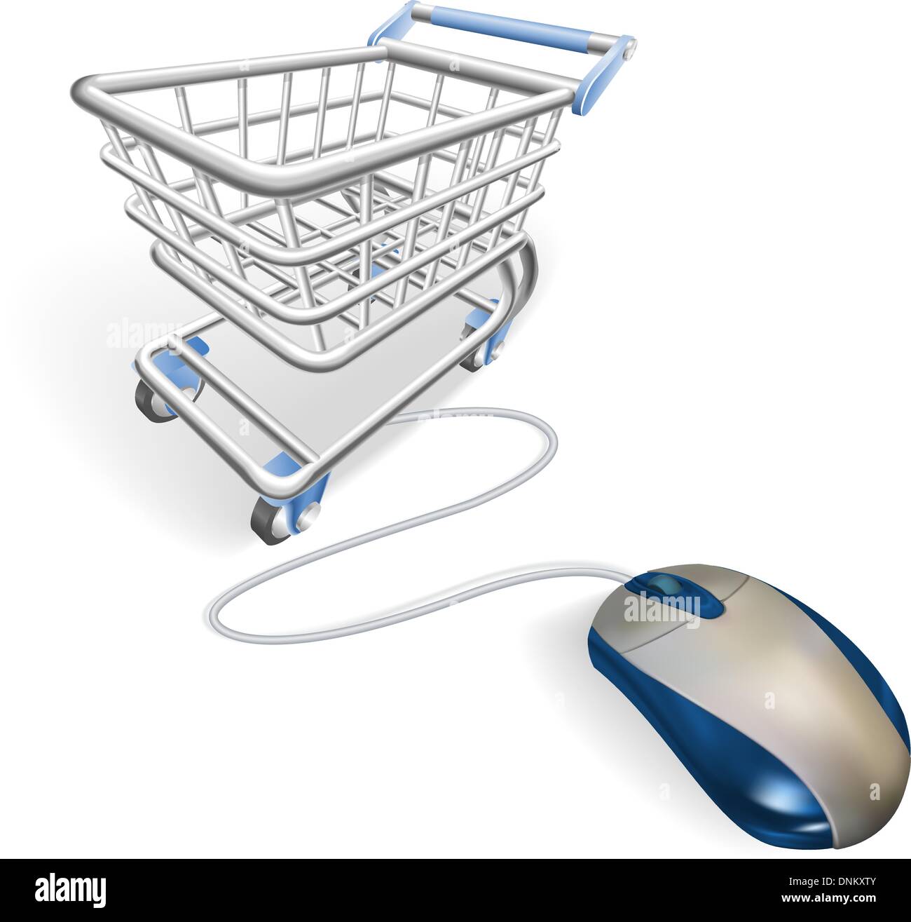 Une souris connectée à un panier chariot. Concept pour le shopping sur internet en ligne. Illustration de Vecteur