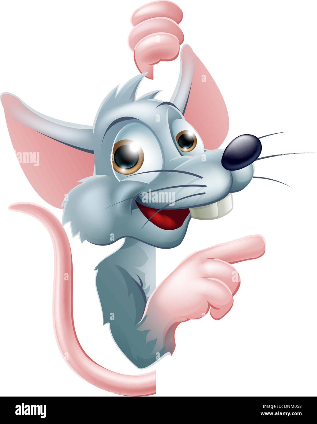 Illustration d'un rat gris cartoon peeking round pointant sign Illustration de Vecteur