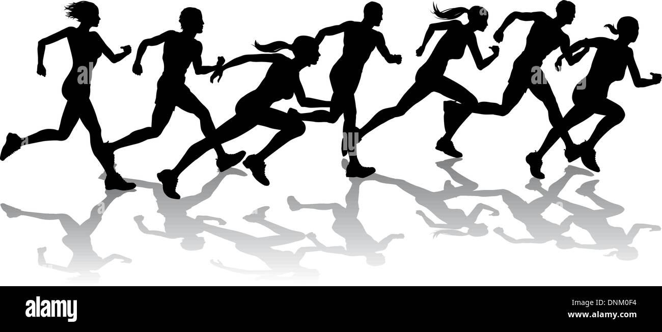 Silhouette d'un groupe de coureurs course avec des réflexions Illustration de Vecteur