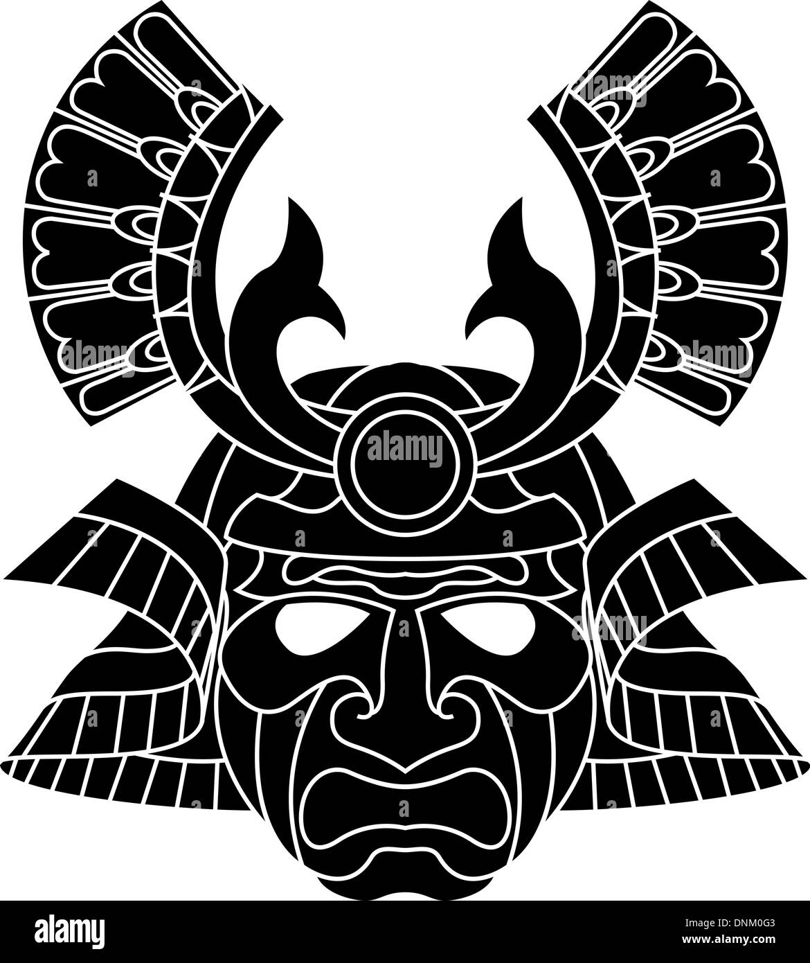 Une illustration d'un masque de samouraï monochrome redoutable Illustration de Vecteur