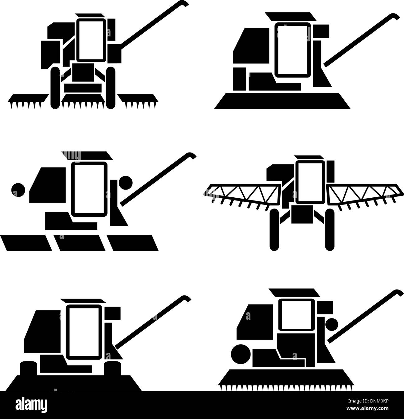 Les véhicules agricoles, vecteur de la moissonneuse-batteuse série silhouettes de récolte Illustration de Vecteur