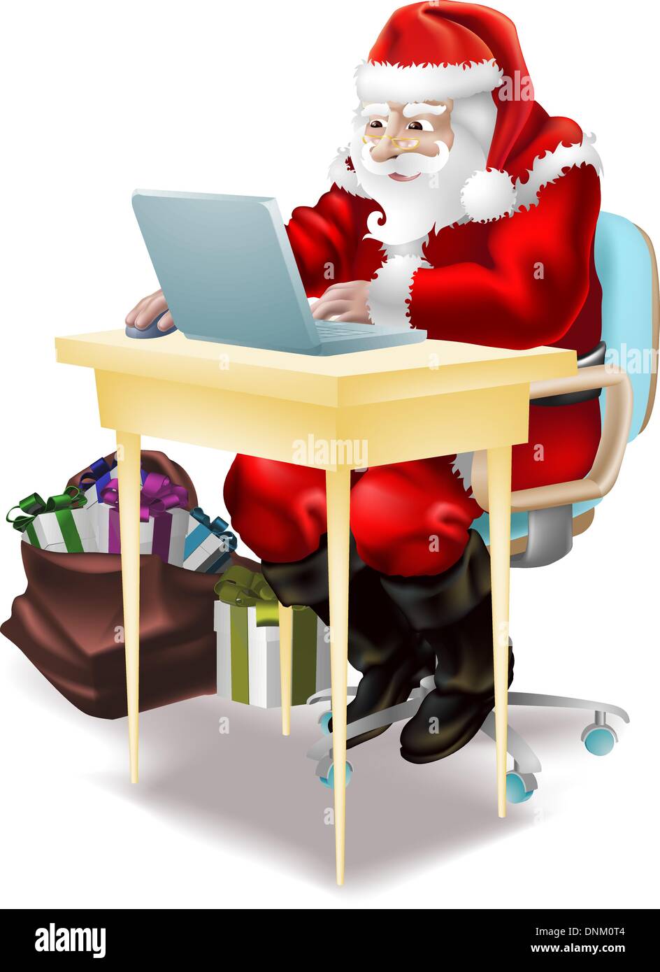 Illustration du père noël achats on-line ou de l'écriture de sa 'liste' coquin et agréable la veille de Noël Illustration de Vecteur