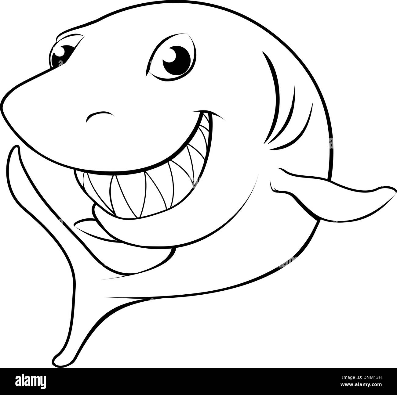 Illustration noir et blanc d'un heureux cartoon shark Illustration de Vecteur