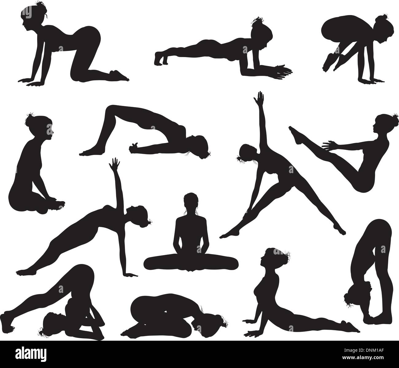 Silhouettes d'une femme faisant les exercices de yoga. Haute qualité et haute précision Illustration de Vecteur