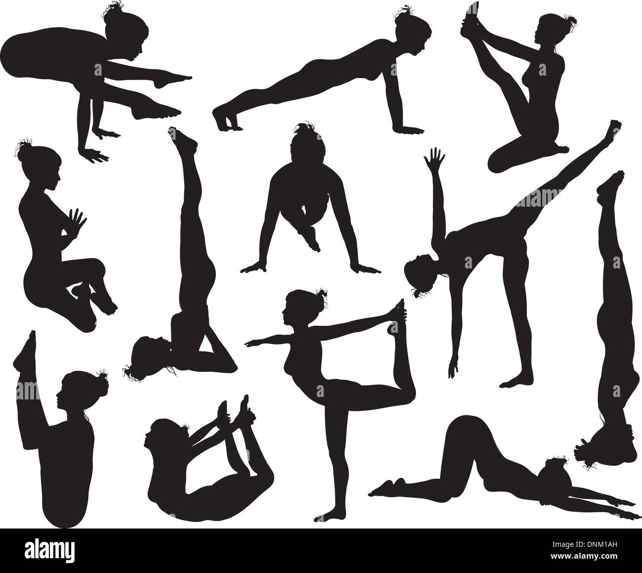 Un jeu de grande qualité très détaillées des silhouettes yoga pose Illustration de Vecteur