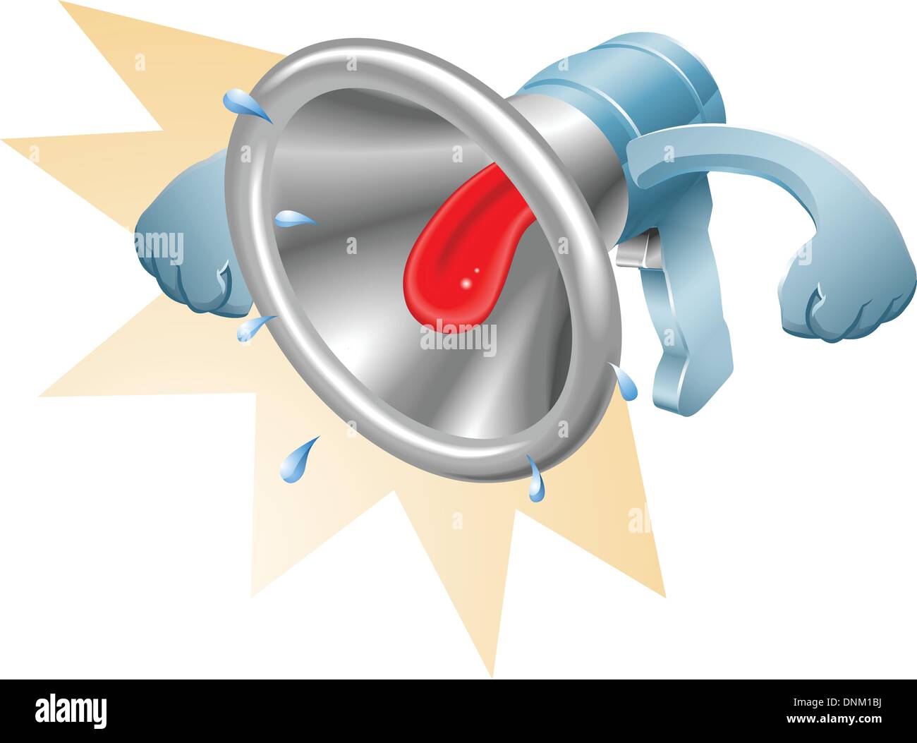 Vector illustration d'un acier brillant mégaphone mégaphone loudhailer haut-parleur métallique avec la bouche en criant bruyamment. Illustration de Vecteur