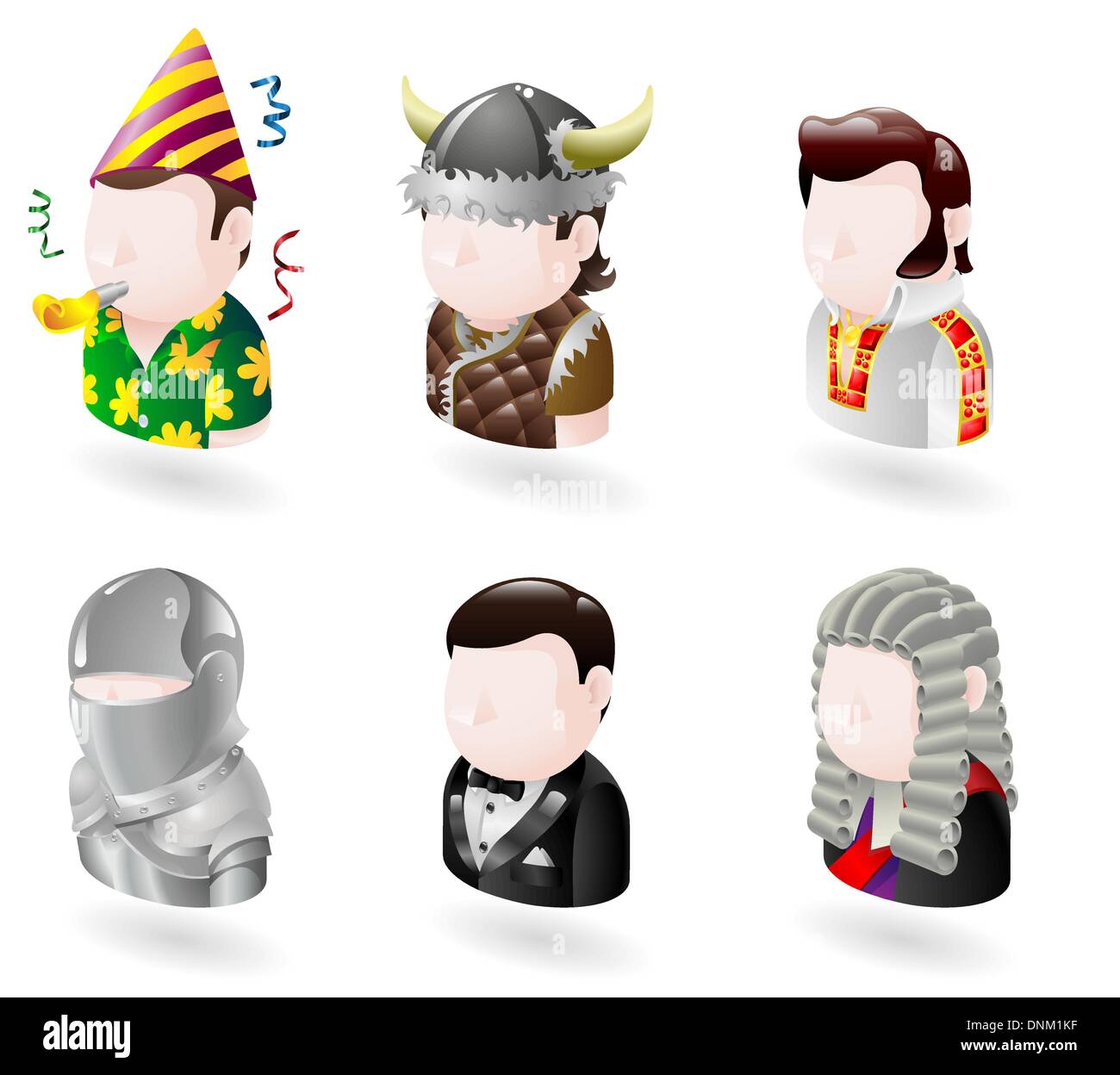 Un avatar de personnes ou d'internet web icon set série. Comprend une partie homme, Viking, Elvis, Knight, un personnage de James Bond Illustration de Vecteur