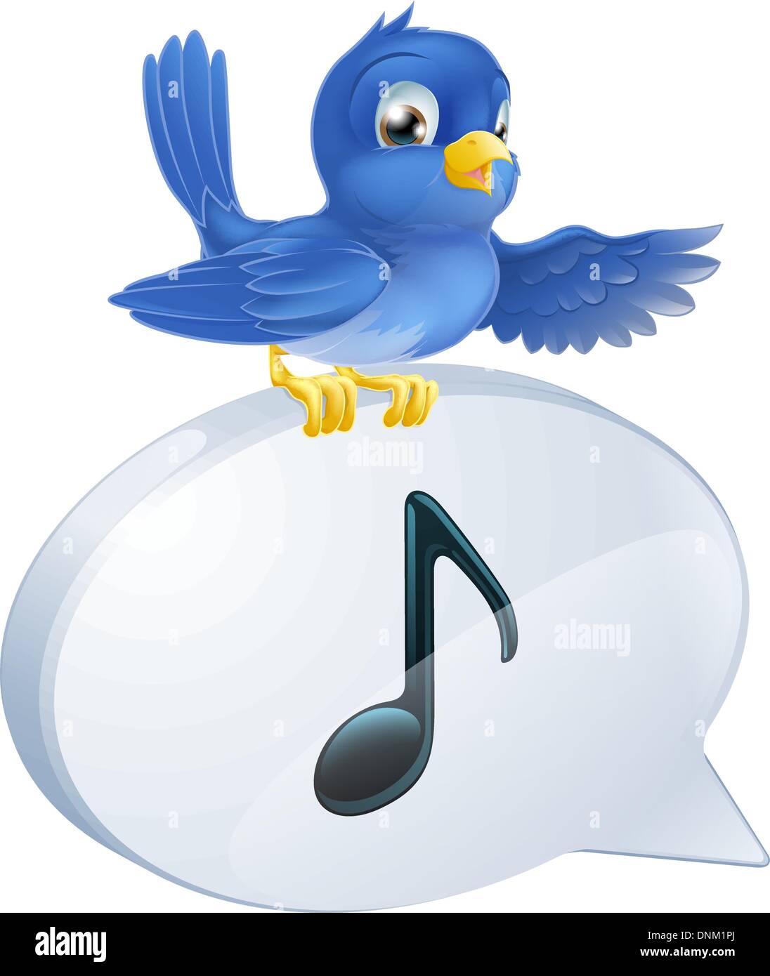 Illustration d'un mignon bluebird Comité permanent note musicale bulle et chanter ou de tweeter Illustration de Vecteur