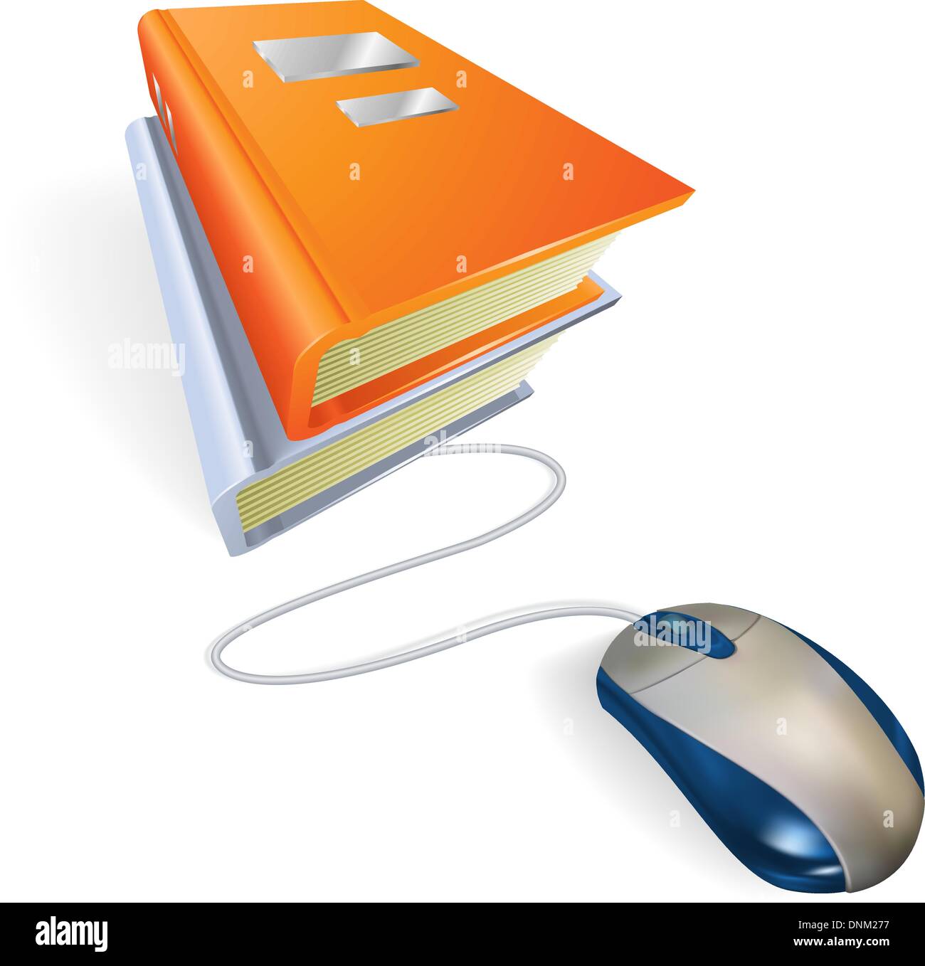 Une souris connectée à une pile de livres. Concept pour l'apprentissage en ligne d'internet, l'éducation, l'information du stockage ou e-books. Illustration de Vecteur
