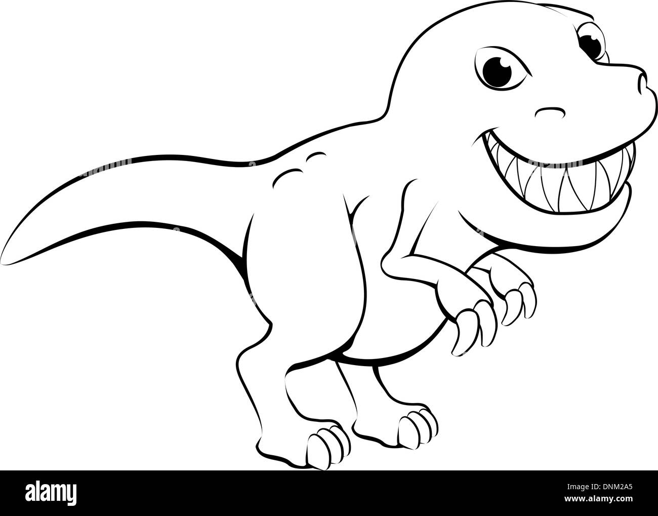 Illustration noir et blanc d'un dessin animé dinosaure t rex heureux Illustration de Vecteur