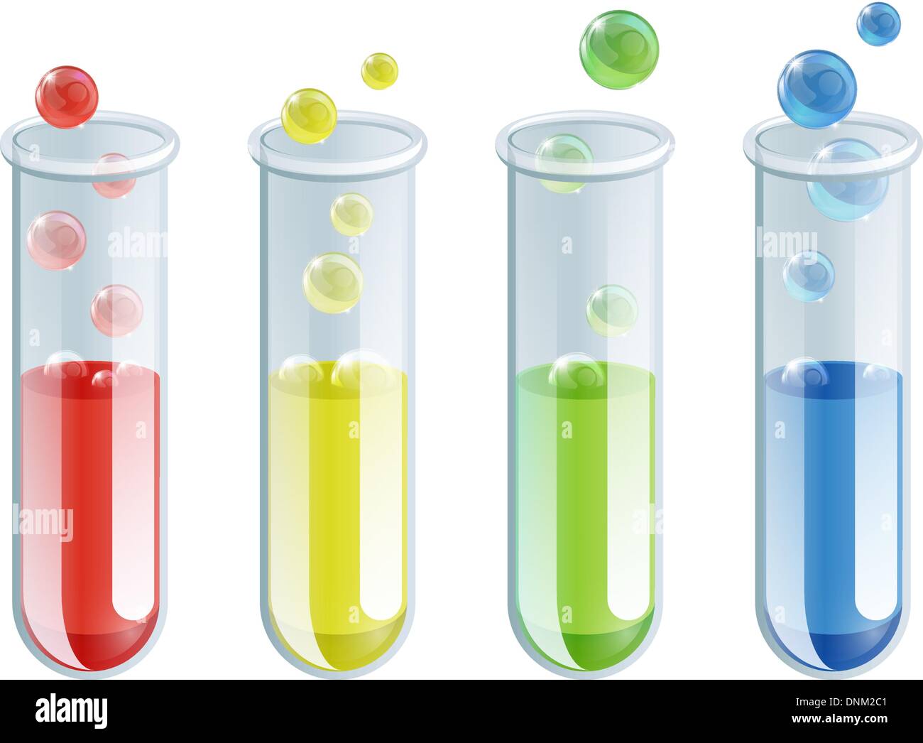 Une illustration de quatre différentes couleurs de tubes à essai avec du liquide à bulles Illustration de Vecteur