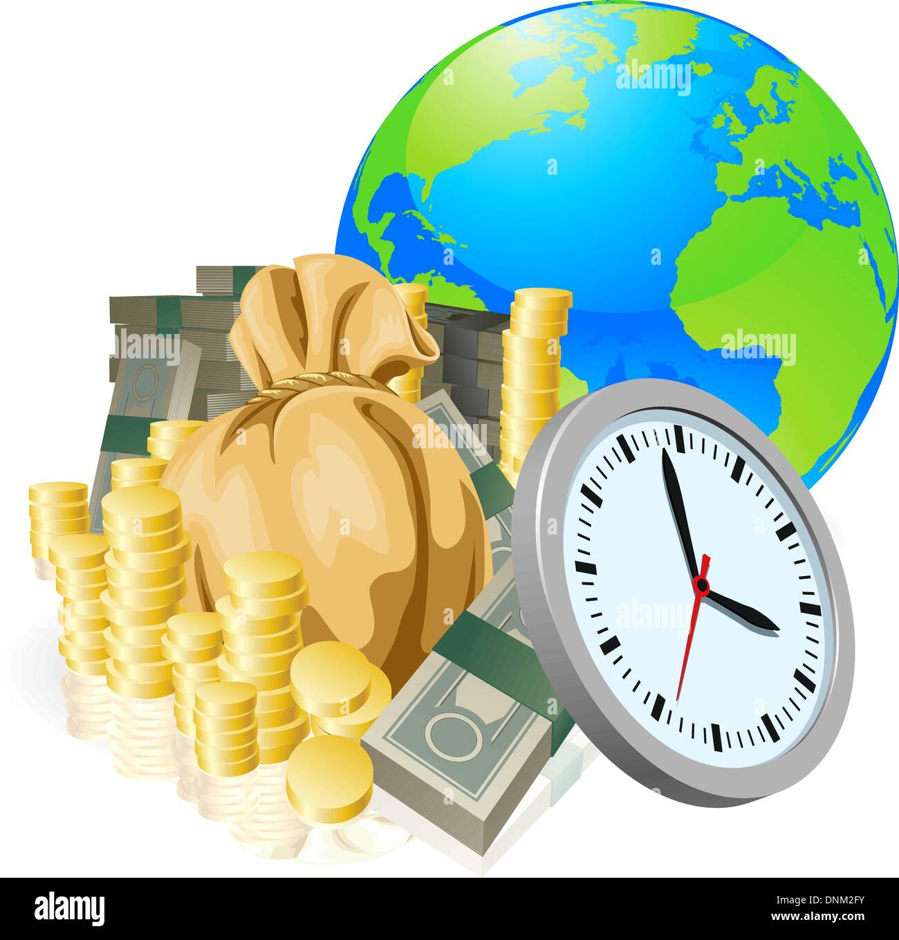 World globe money time concept d'entreprise. Le temps est argent, international business concept. Illustration de Vecteur
