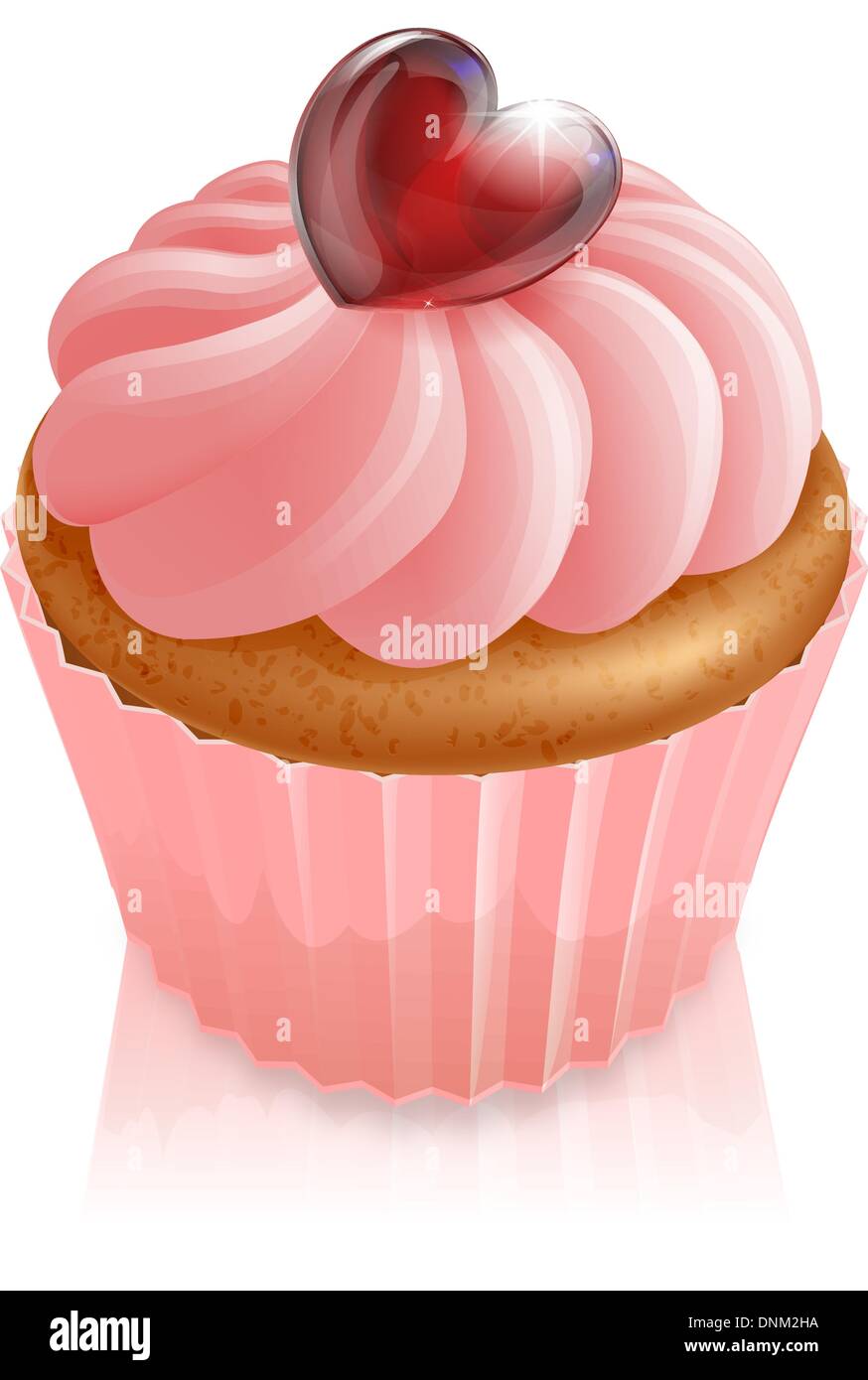 Pink Fairy cake cupcake en forme de coeur avec l'illustration et décoration glaçage rose Illustration de Vecteur