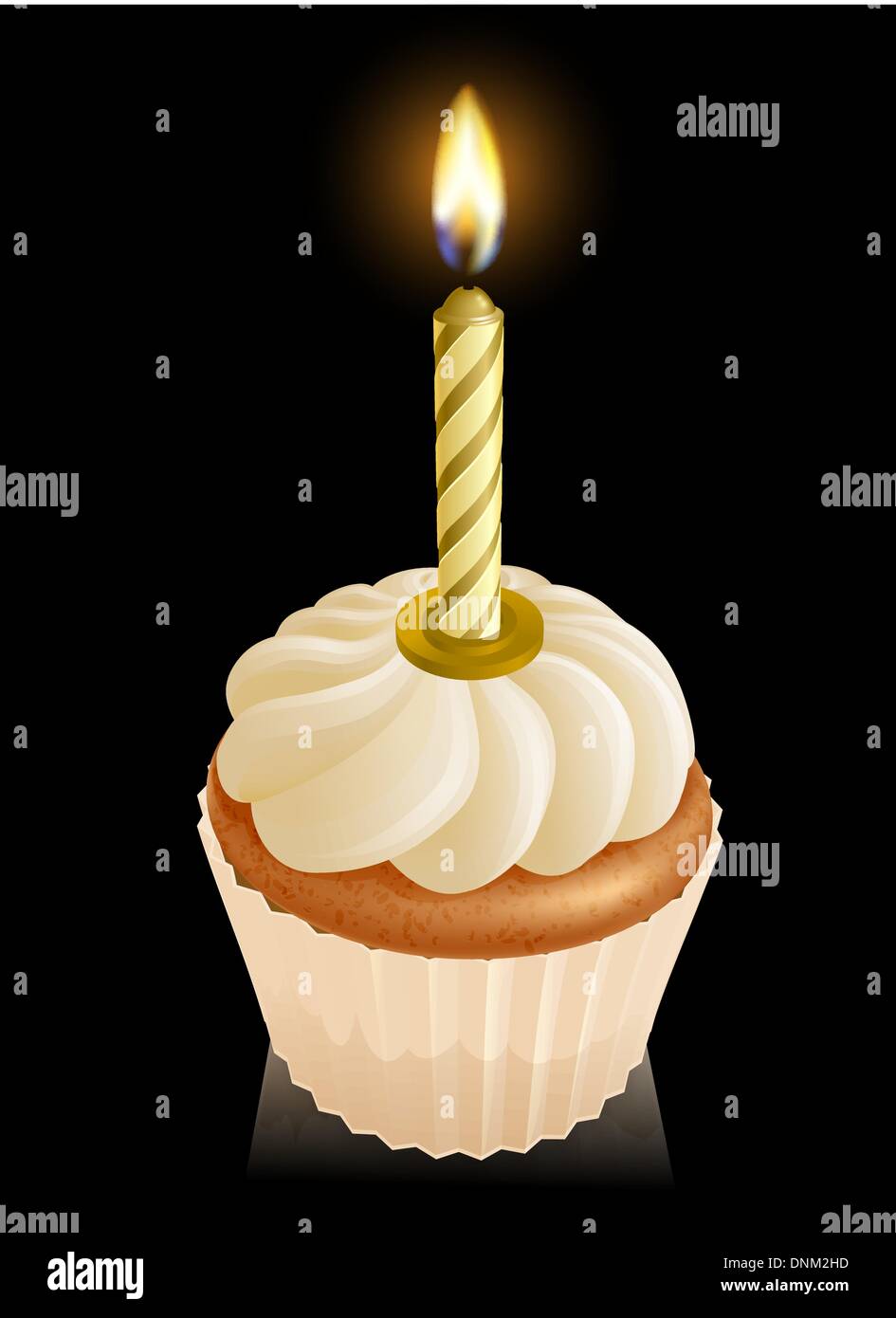 Fairy cake cupcake avec graphique sur le dessus de la bougie d'anniversaire d'or Illustration de Vecteur