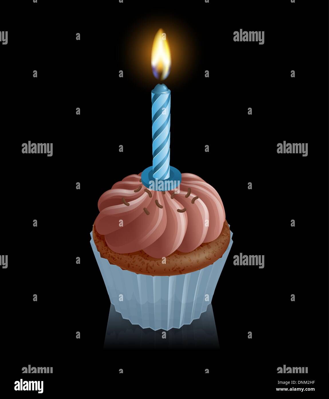 Illustration de la fée chocolat cupcake gâteau avec bougie anniversaire bleu Illustration de Vecteur