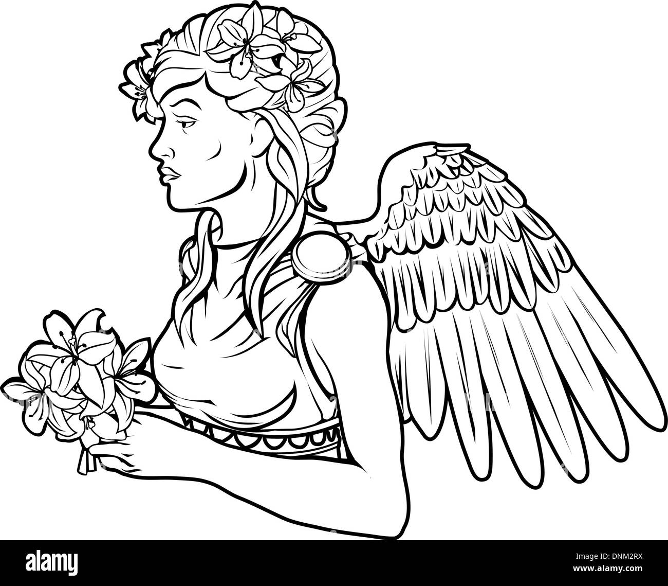 Une illustration d'un ange noir stylisé femme tatouage peut-être un ange Illustration de Vecteur