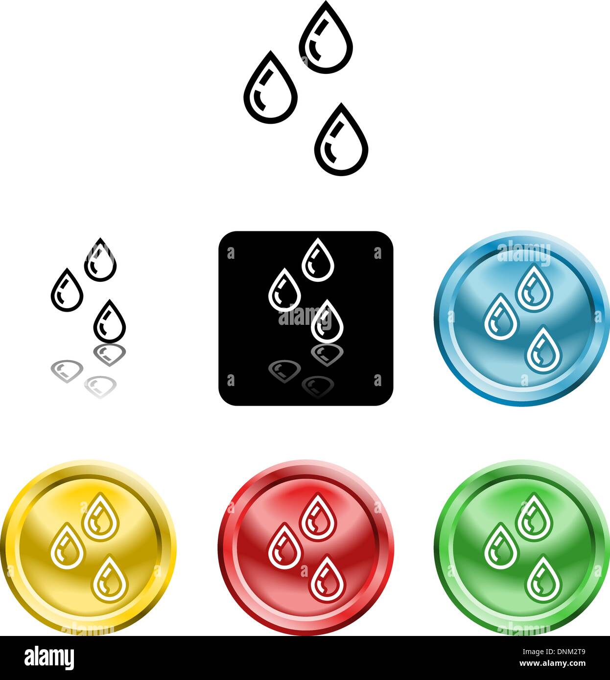 Plusieurs versions d'une icône symbole d'une des gouttes d'eau stylisée Illustration de Vecteur