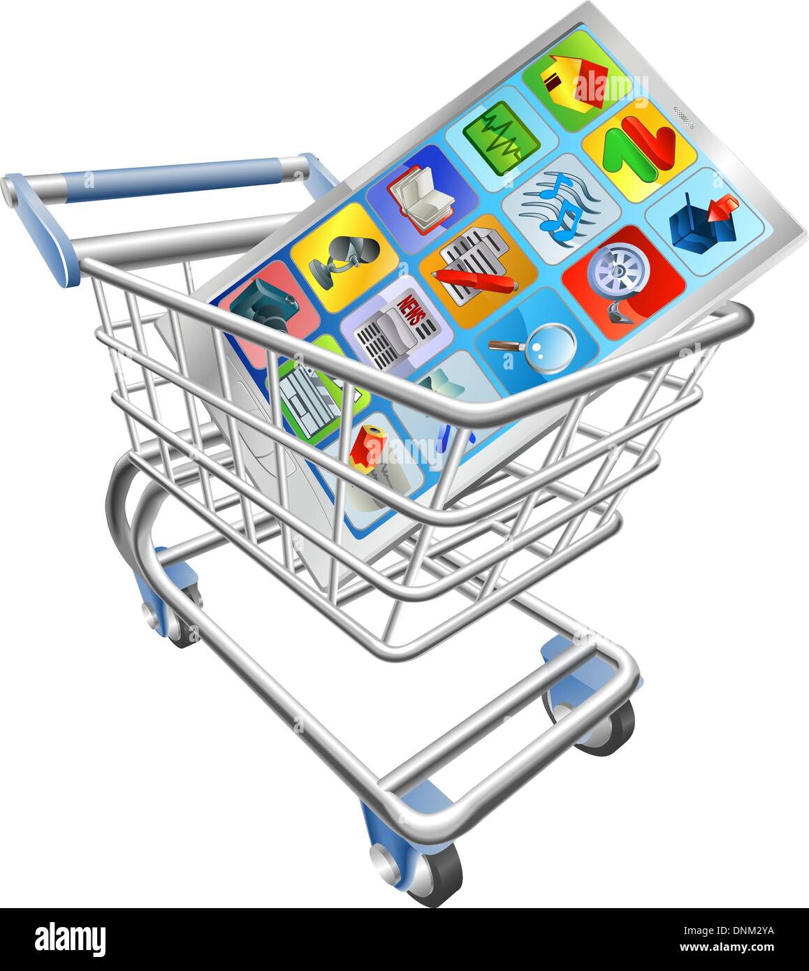 Une illustration d'une smart mobile phone or tablet PC dans votre panier trolley Illustration de Vecteur