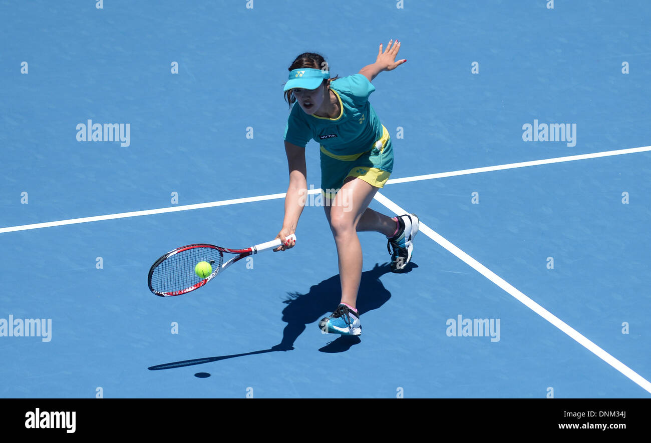 Auckland, Nouvelle-Zélande. 09Th Jan, 2014. Ishizu Sachie du Japon au jour 4 de l'ASB Classic Women's International. ASB Tennis Centre, Auckland : l'action de Crédit Plus Sport/Alamy Live News Banque D'Images