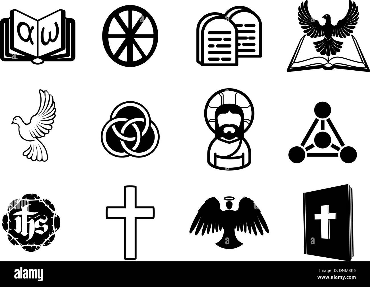 Un ensemble d'icônes religieuses chrétiennes avec des signes et symboles relatifs à des thèmes chrétiens Illustration de Vecteur
