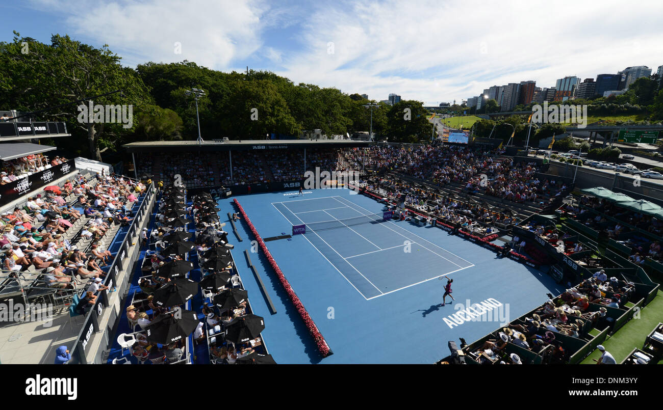 Auckland, Nouvelle-Zélande. 09Th Jan, 2014. Vue générale du Centre Court au jour 4 de l'ASB Classic Women's International. ASB Tennis Centre, Auckland : l'action de Crédit Plus Sport/Alamy Live News Banque D'Images
