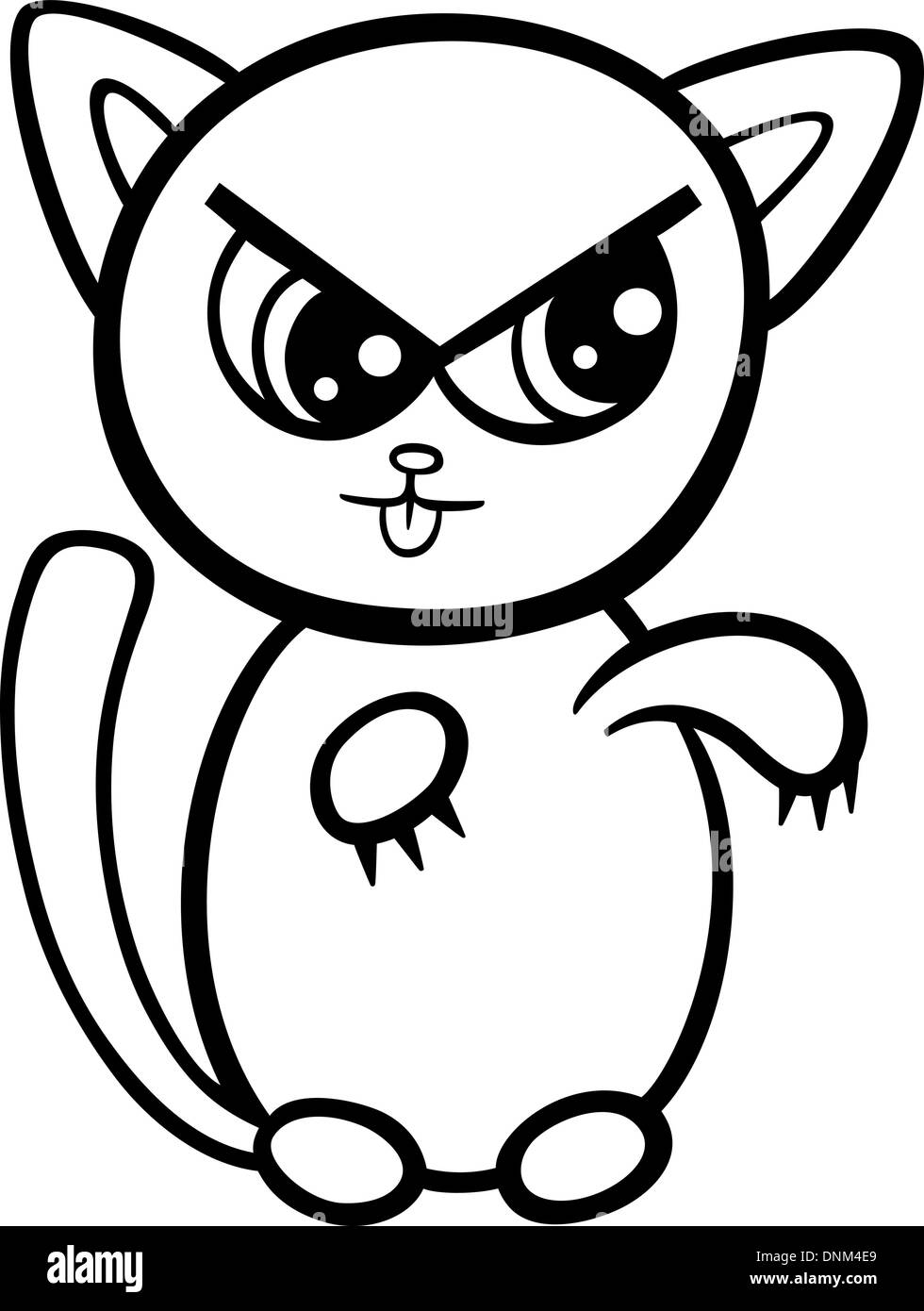 Illustration Cartoon Noir Et Blanc De Style Kawaii Cute Chat En Colere Ou Chaton A Coloring Book Image Vectorielle Stock Alamy