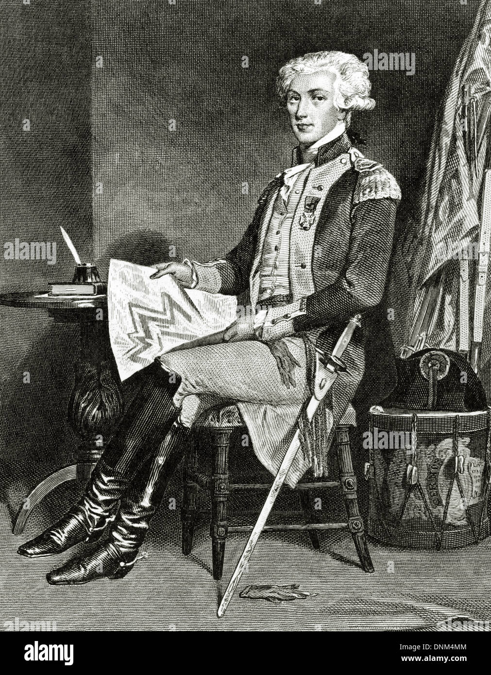 Marquis de La Fayette (1757-1834). Militaire et homme politique français. La gravure. Banque D'Images