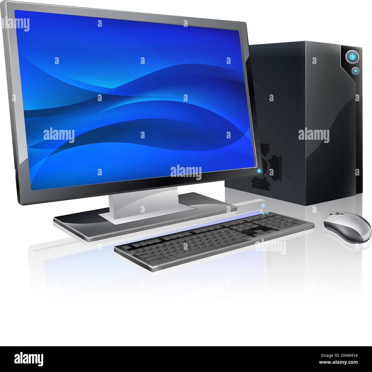 Une illustration de l'ordinateur de poste de travail. Moniteur, clavier et souris tower Illustration de Vecteur