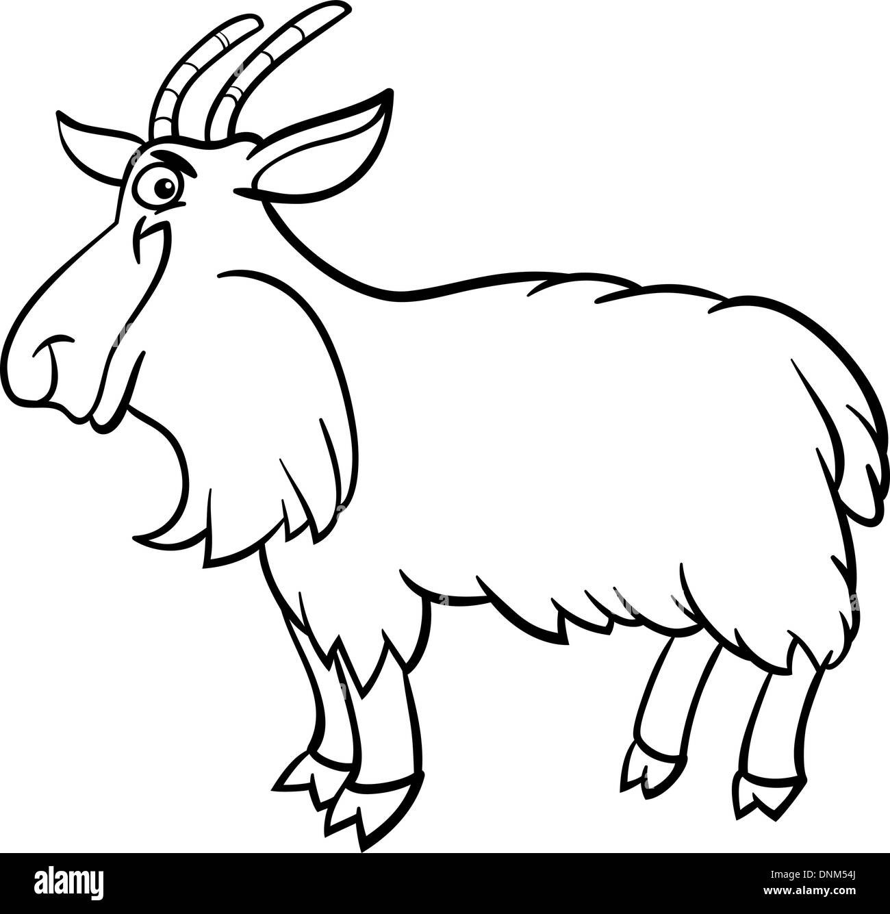 Illustration Cartoon noir et blanc de Funny Hairy Goat Farm Animal Coloring Book Illustration de Vecteur