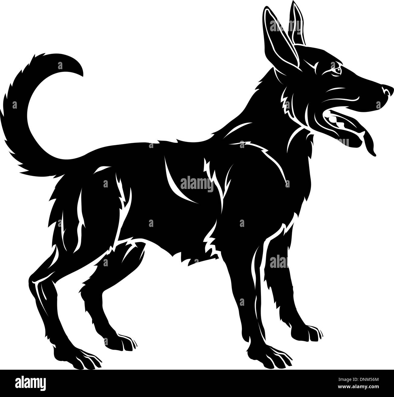 Une illustration d'un chien stylisé peut-être un tatouage de chien Illustration de Vecteur