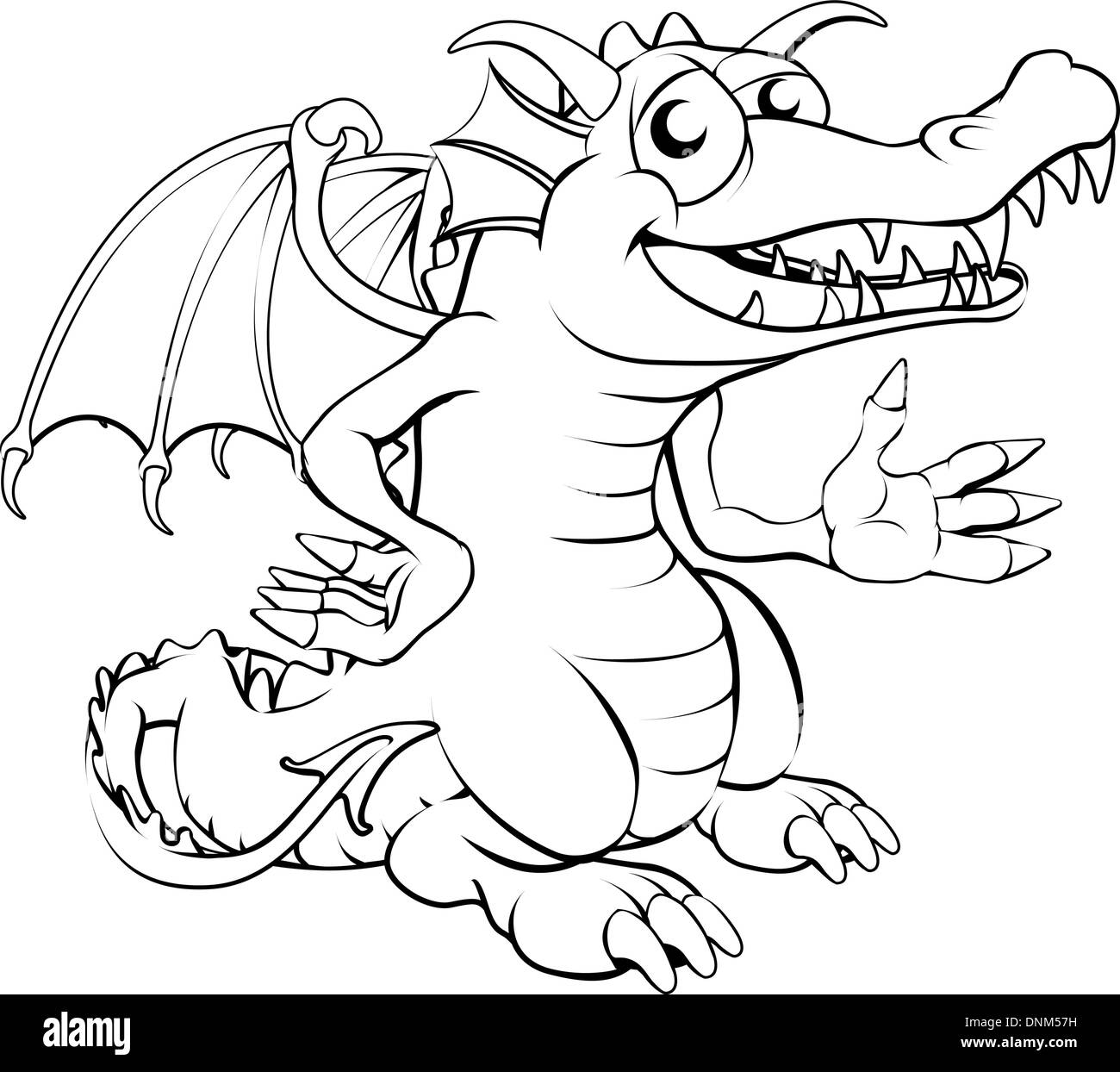 Illustration noir et blanc d'un dessin animé dragon heureux Illustration de Vecteur