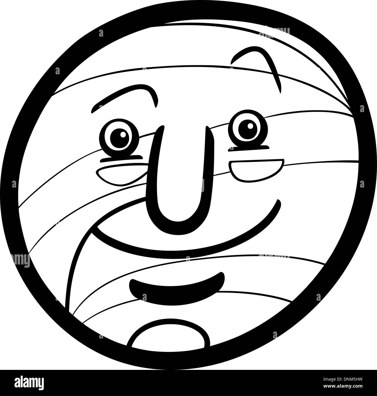 Illustration Cartoon noir et blanc de Funny Jupiter Planète Comic Mascot Character pour les enfants à colorier Livres Illustration de Vecteur