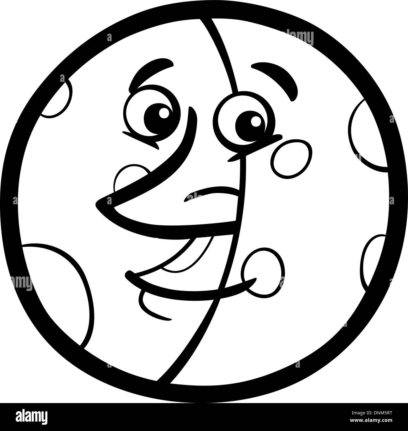 Cartoon noir et blanc Illustration de bande dessinée drôle lune personnage mascotte pour les enfants à colorier Livres Illustration de Vecteur