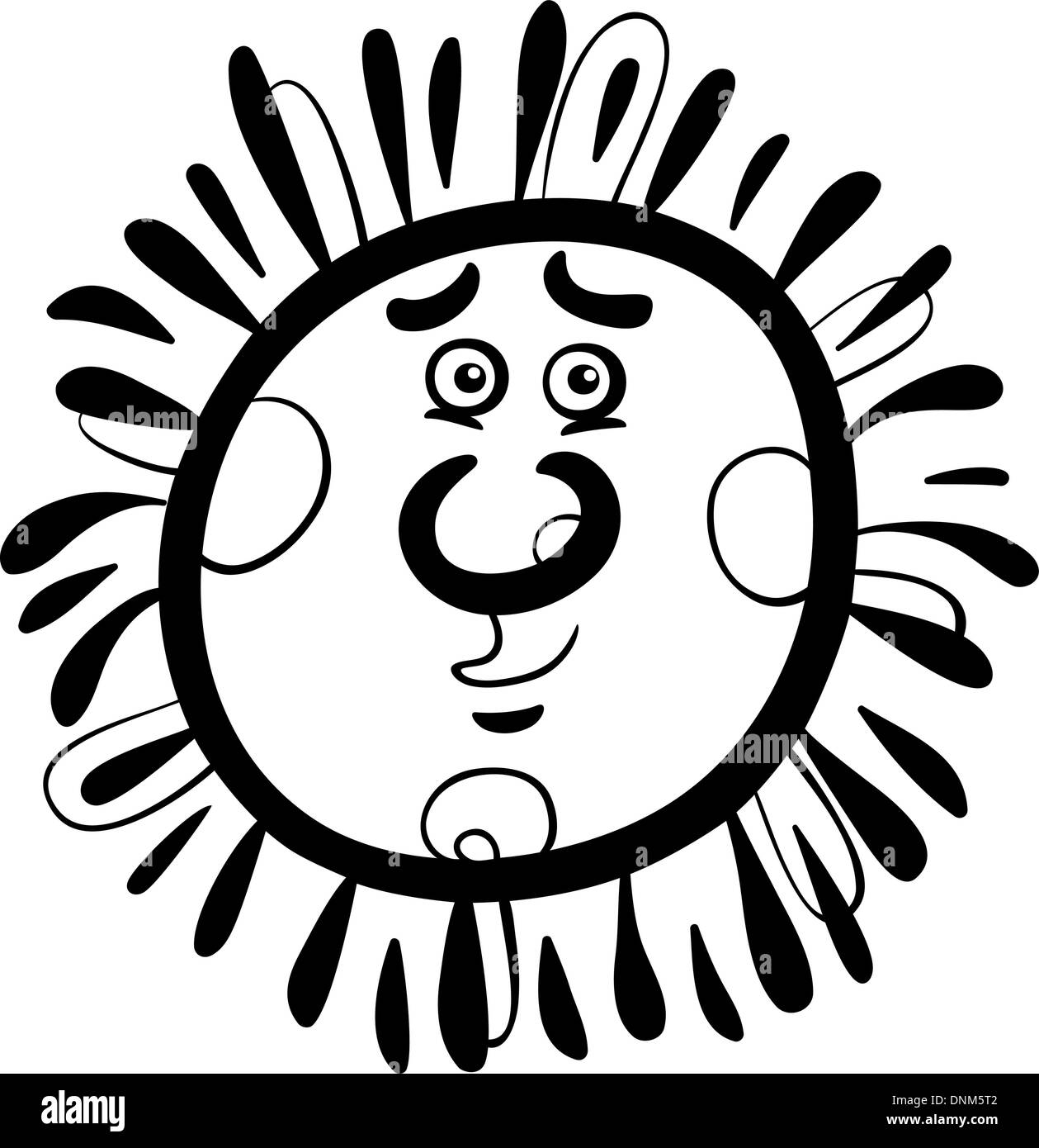 Cartoon noir et blanc Illustration de bande dessinée soleil drôle personnage mascotte pour les enfants à colorier Livres Illustration de Vecteur