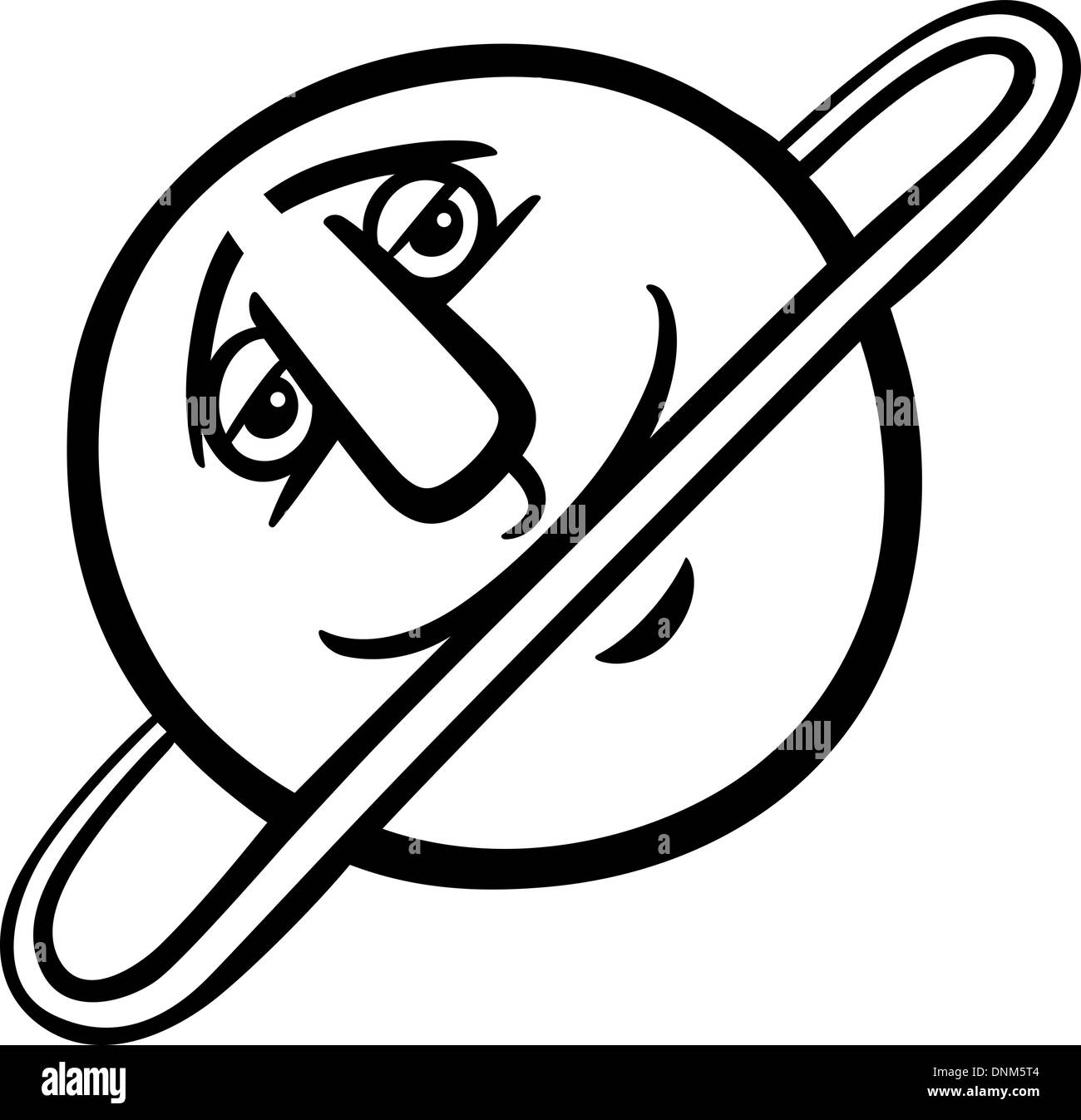 Illustration Cartoon noir et blanc de Funny Uranus Planète Comic Mascot Character pour les enfants à colorier Livres Illustration de Vecteur