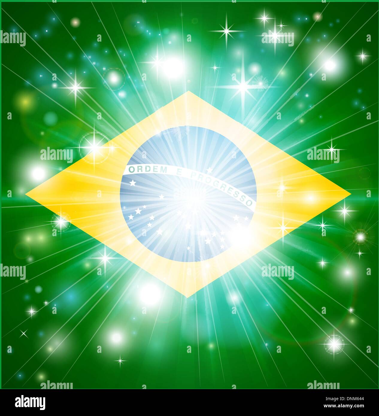 Drapeau du Brésil avec l'arrière-plan ou pyrotechniques light burst et copiez l'espace dans le centre Illustration de Vecteur