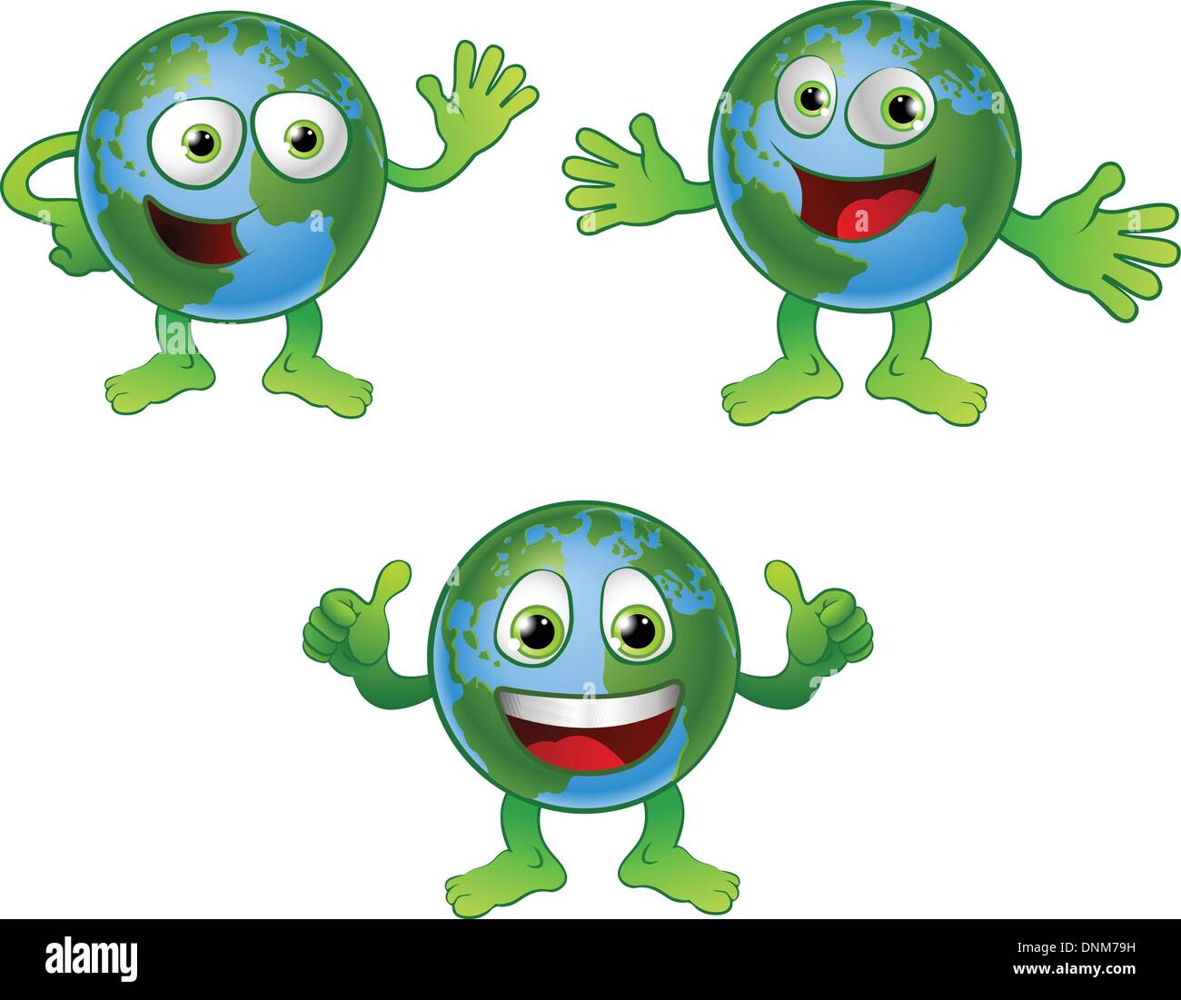 Un mignon happy fun world globe personnage dans diverses poses. Illustration de Vecteur
