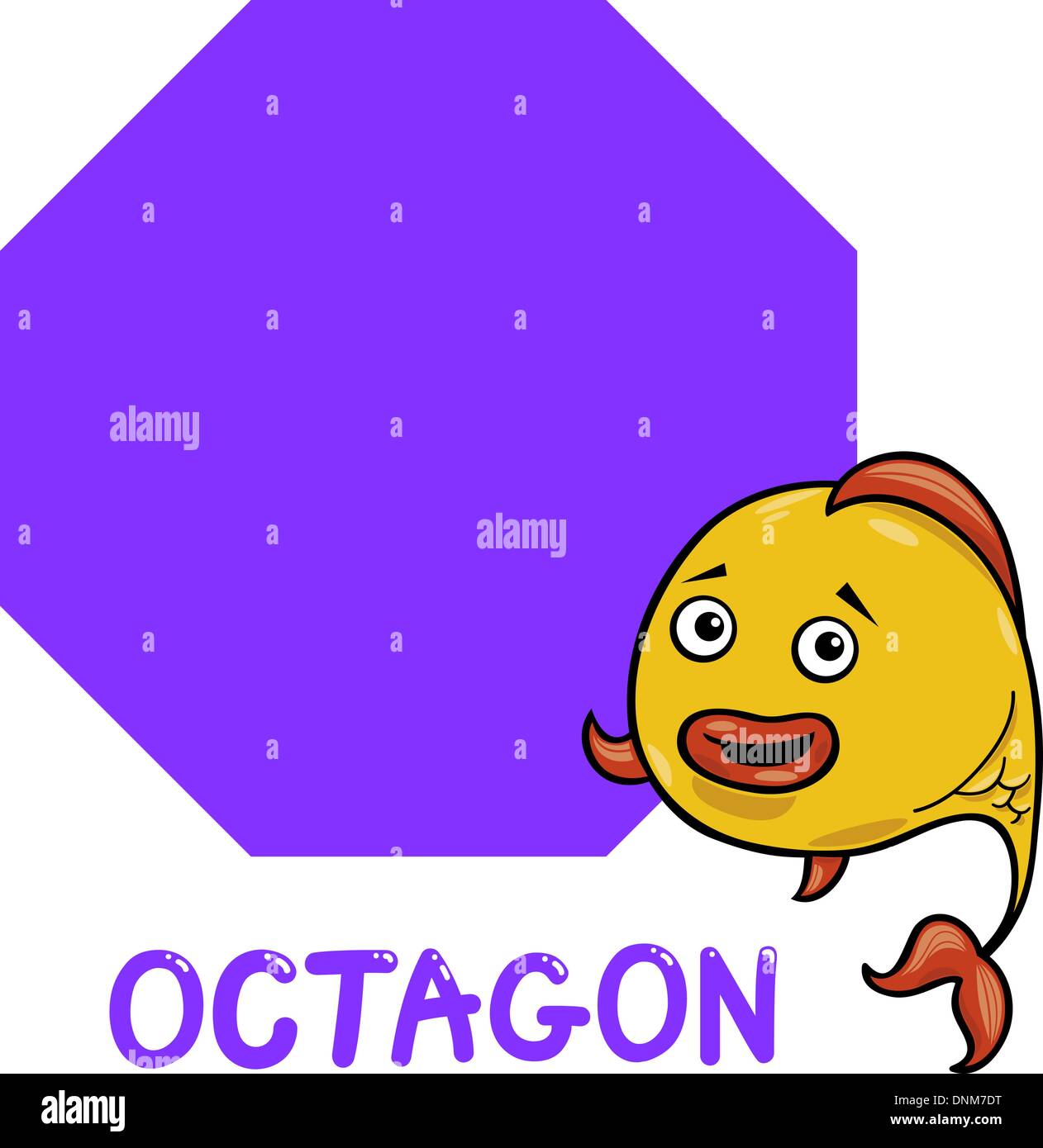 Cartoon Illustration de forme géométrique de base octogonale avec drôle de caractère du poisson pour les enfants l'Éducation Illustration de Vecteur